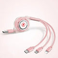 Telescopic charging cable extended to 120 cm with titanium alloy connectors in multiple colour options