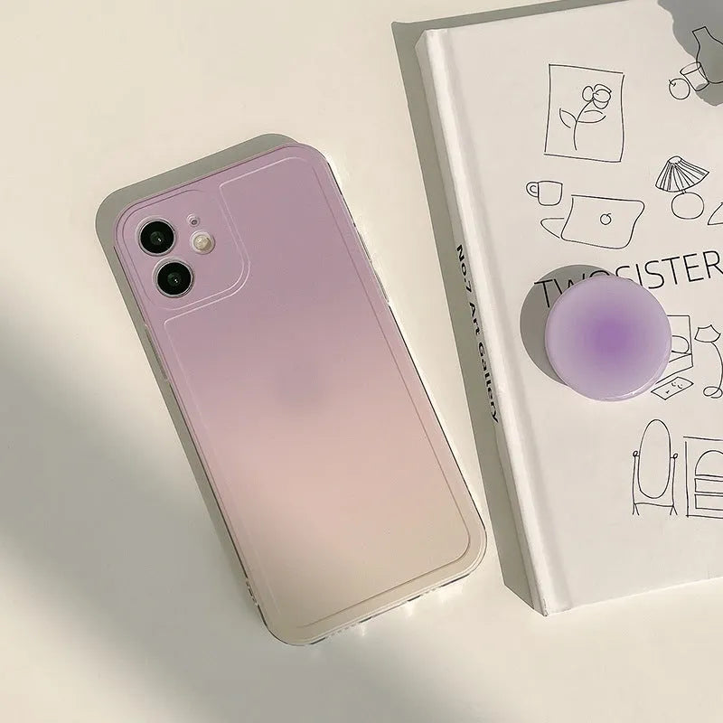 Yellow purple gradient silicone iPhone case with retractable X bracket for iPhone 7 to 14 models