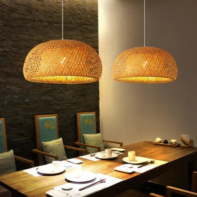 Brown bamboo woven chandelier pendant light 180x300mm for restaurant or tea room