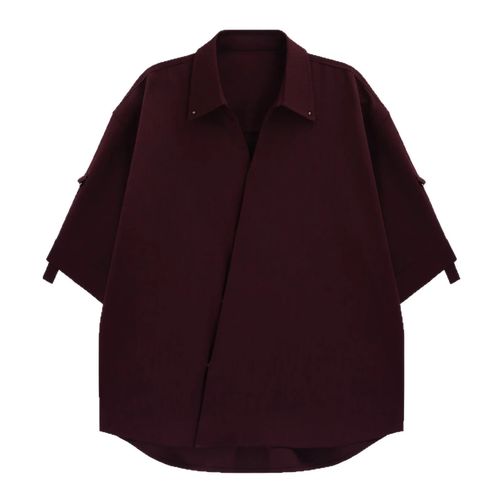 Men's casual loose cardigan-style shirt in red, made from polyester fibre, front view