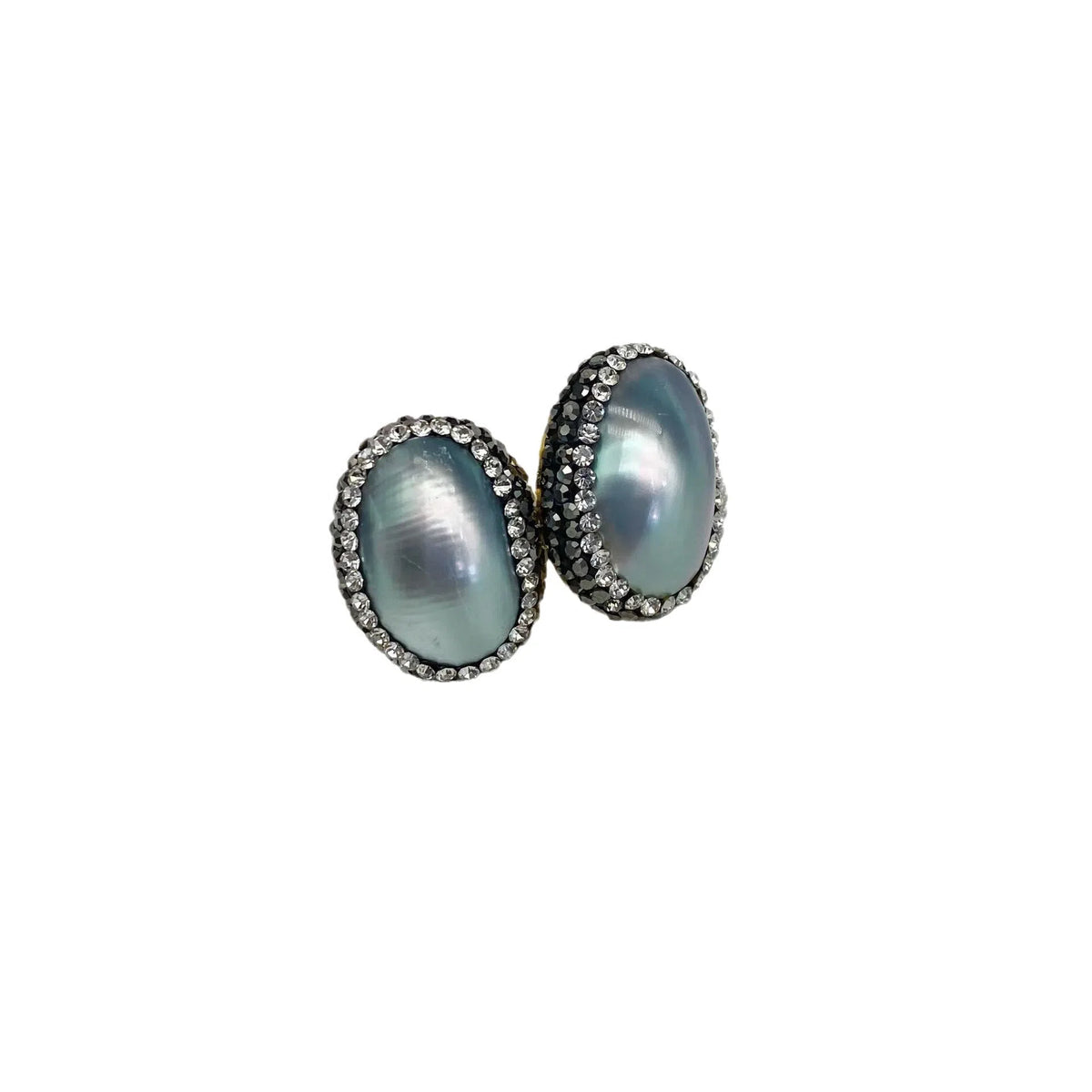 Geometric oval mabe shell earrings with rhinestone inlay in black colour option retro maple finish
