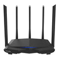 AC7 dual-band wireless router in black with four LAN ports and compact 220 x 141.5 x 49mm size