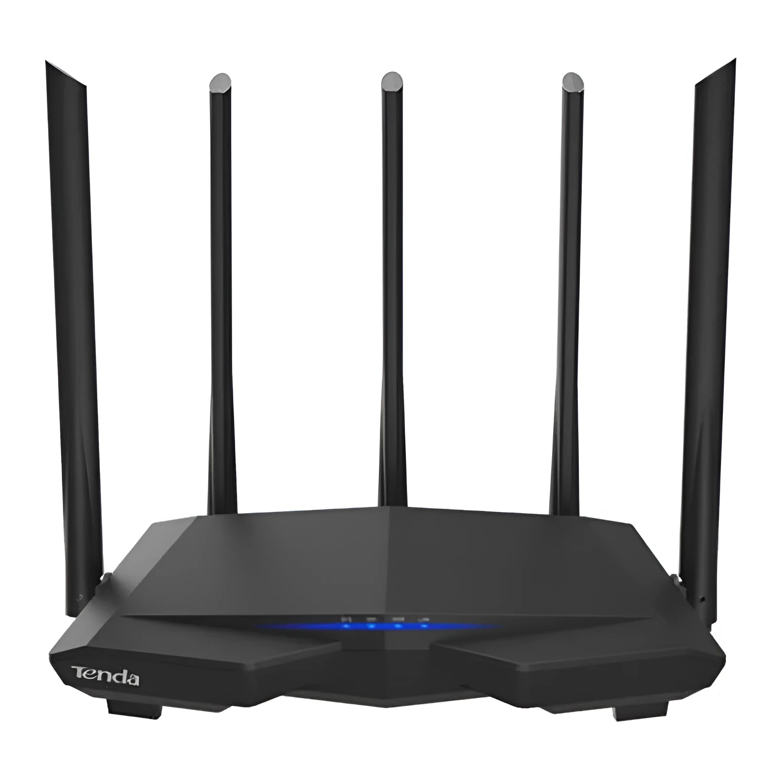 AC7 dual-band wireless router in black with four LAN ports and compact 220 x 141.5 x 49mm size