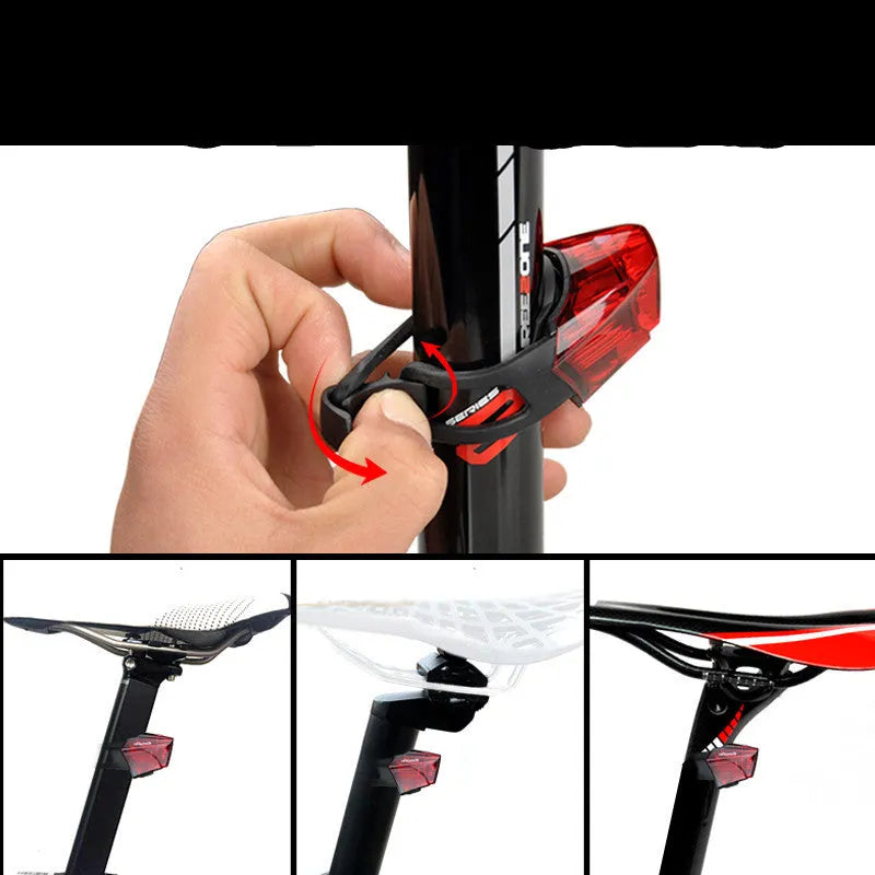 Bicycle tail light with 3 LED beads, 62x43x38 mm, IPX-4 waterproof, on bike seat post