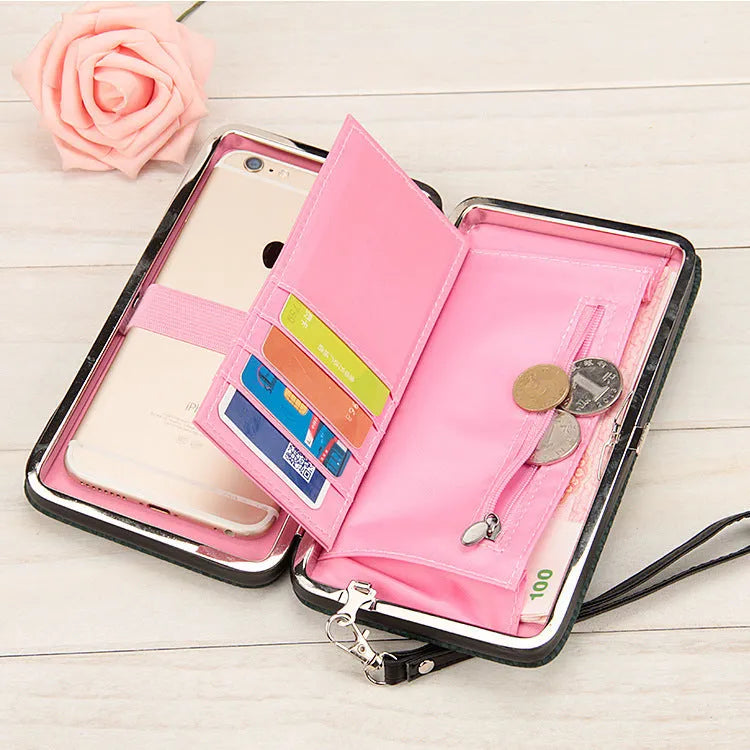 Korean coin purse in PU leather with zip closure, 18.5cm length, 10.5cm height