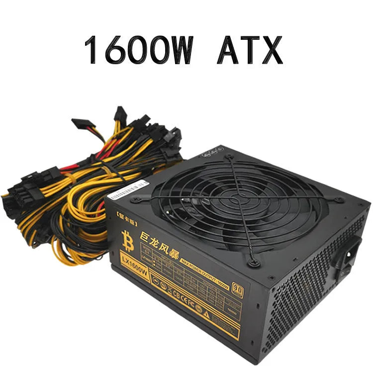 Black server power supply unit with multiple connector interfaces including 12 graphics card power ports