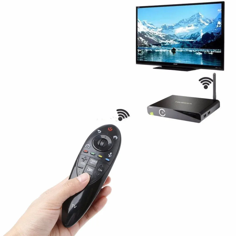 Black universal remote control for LG AN-MR500G Smart TV with AA battery compartment