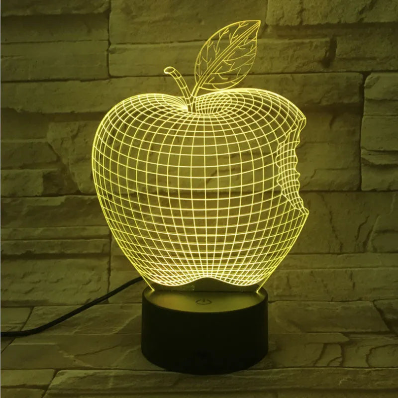 3D fruit colourful night light with acrylic shade and touch control for seven colour changing LED illumination