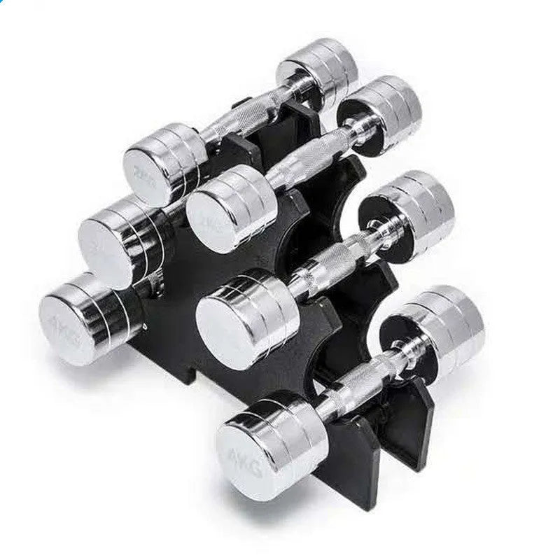 Pure steel dumbbell with silver electroplated finish and ergonomic handshake design