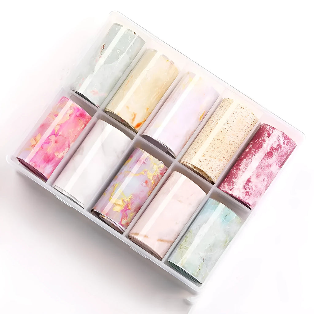 Marble pattern nail art transfer paper sticker set on white background