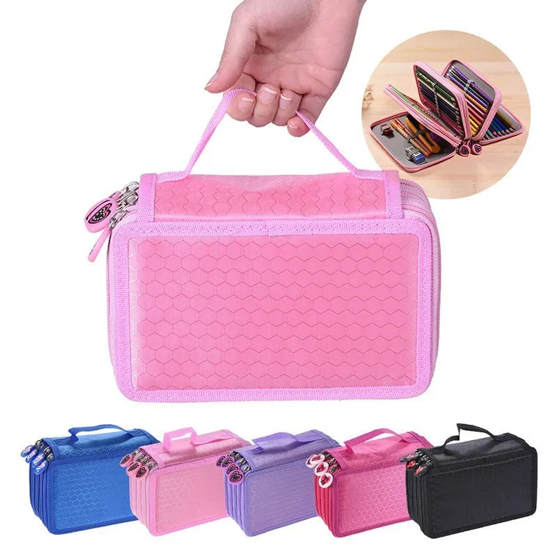 Secret Garden Art Oxford cloth pencil case in black, showing zipped closure and compact rectangular shape for 48 or 72 colour pencils