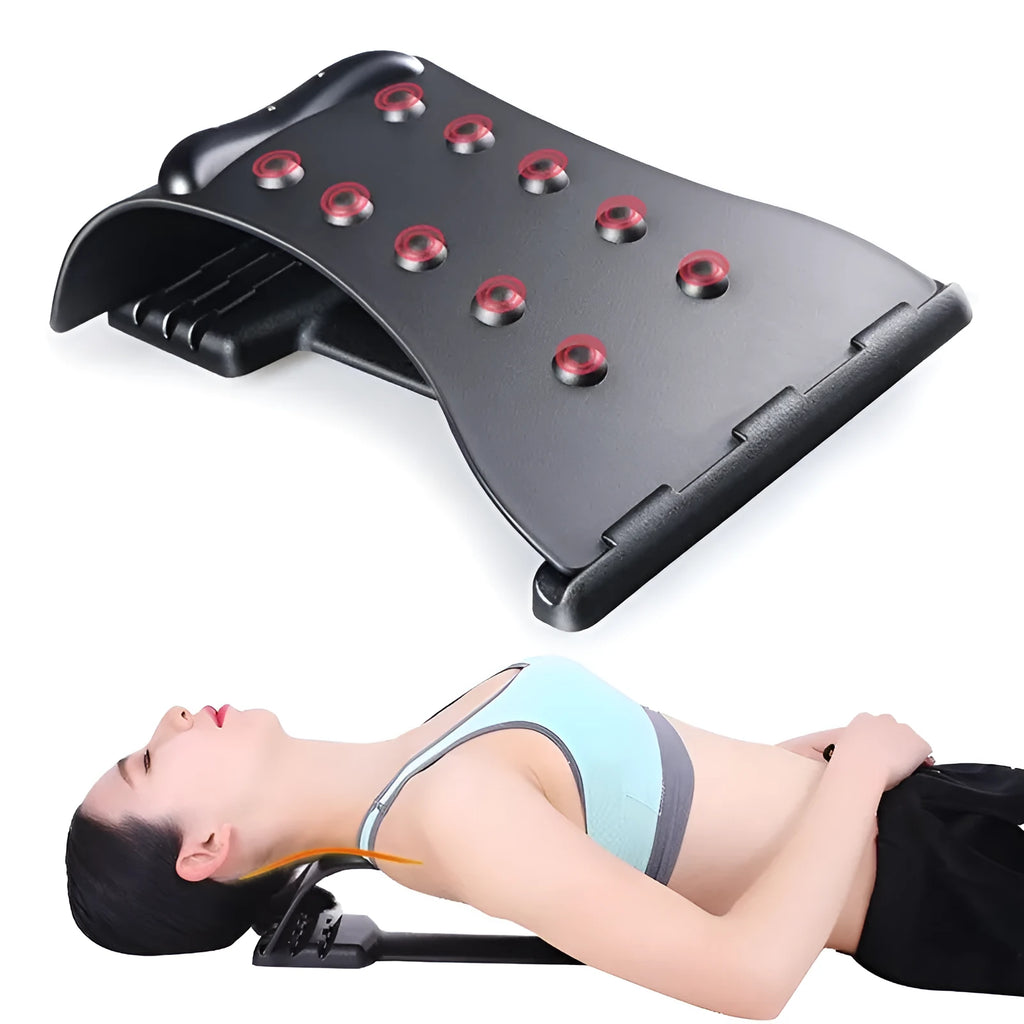 Black cervical traction neck massager with 10 magnetic dots and acupressure points