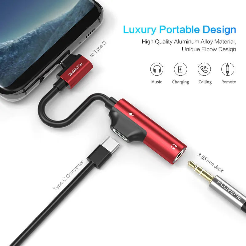 Black lightning to 3.5mm audio and charging adapter with aluminium alloy construction