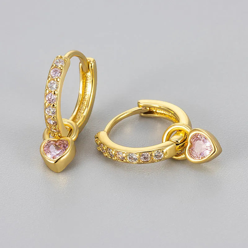 Women's heart-shaped clip earrings with coloured stones in gold or white gold colour settings