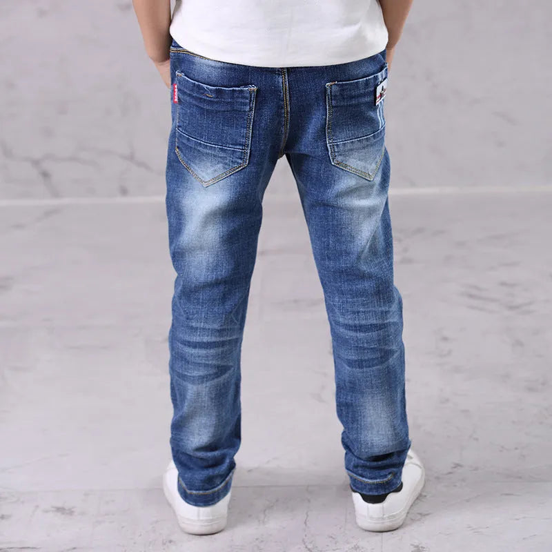 Boys casual jeans dark blue cotton straight leg trousers Asian size 110-170cm
