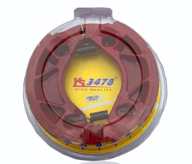 Motorcycle brake rubber block for YBR125 with asbestos-free friction material, metal body, black and red finish