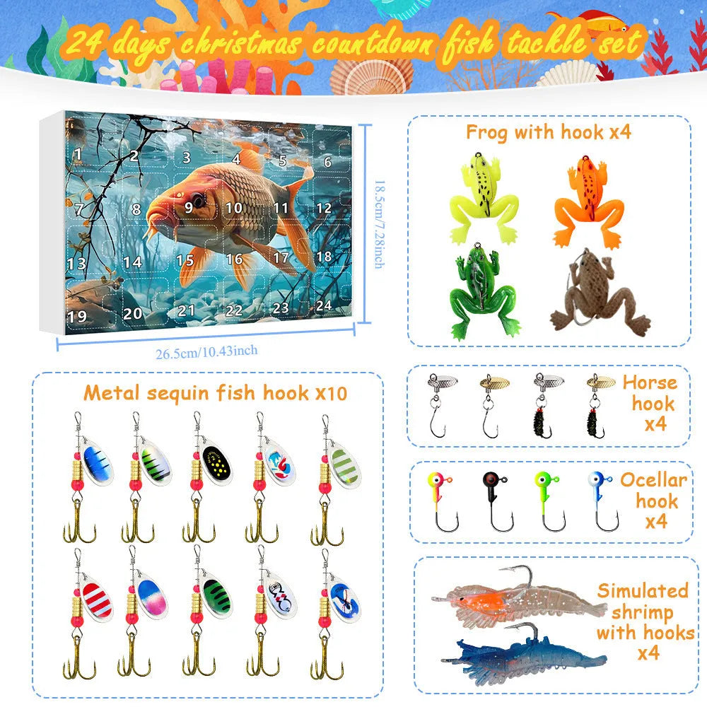 24 Countdown Christmas metal fishing set with storage box and blind bag, multiple colour options DYK013-DYK017