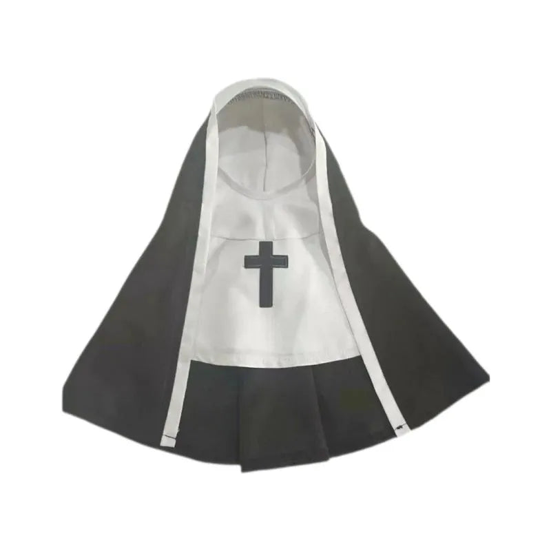 Black and white polyester nun costume cloak for a small dog on Halloween