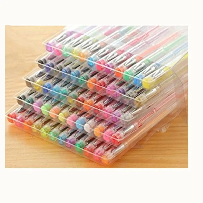 100 colour gel pens in plastic case with 0.5mm and 1.0mm tip sizes for office and adult colouring