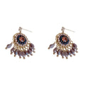 Geometric crystal tassel drop earrings with diamond embedded stones and thick gold plating