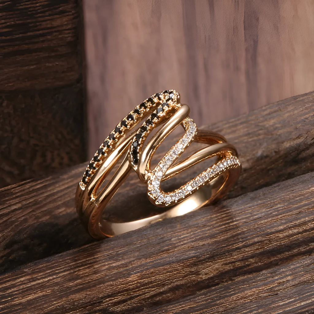 Women's copper fashion ring with micro-inlaid zircon stones in electroplated WK2230 colour