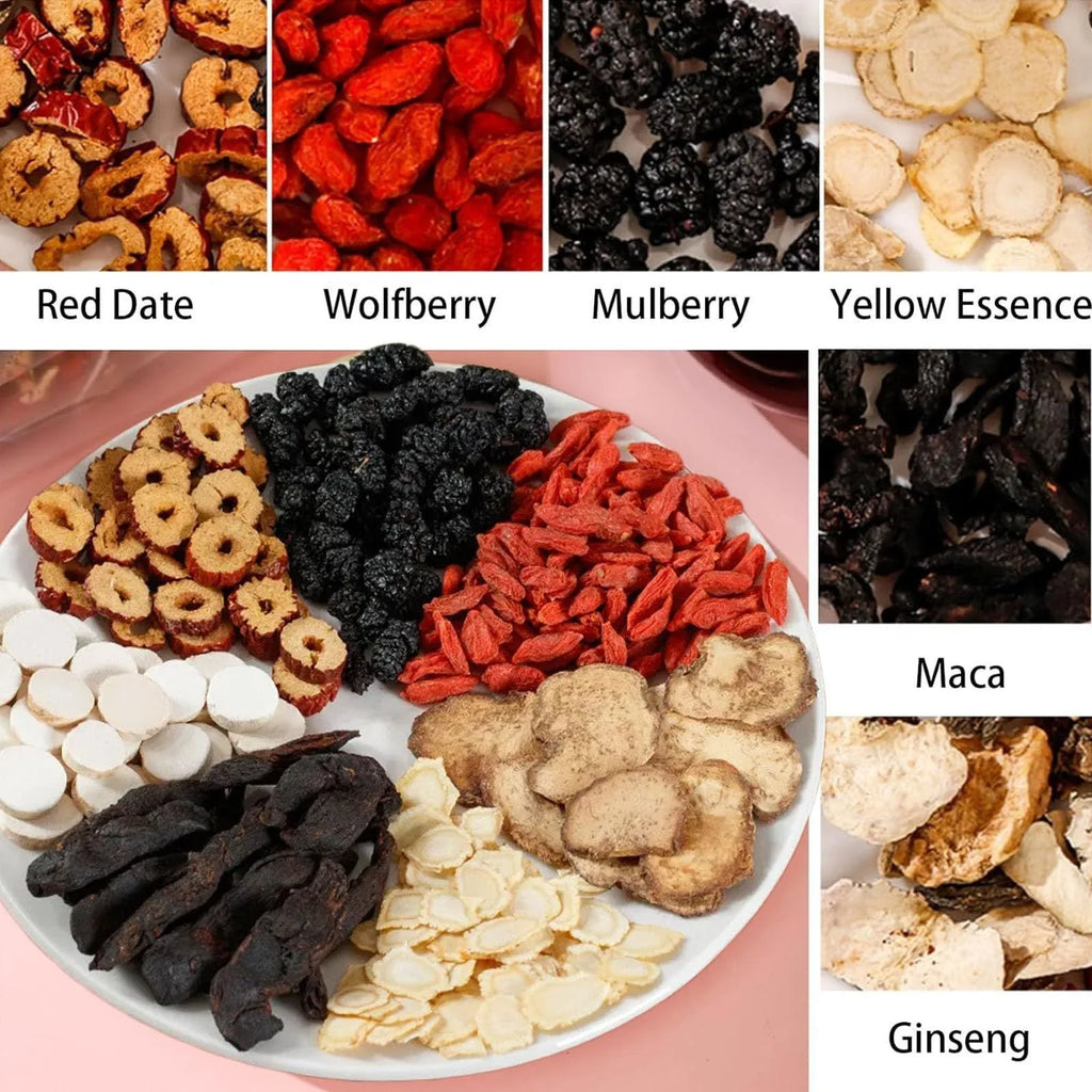 Ginseng Wubao Tea 20 sachets pack with ginseng, maca, and red goji blend.