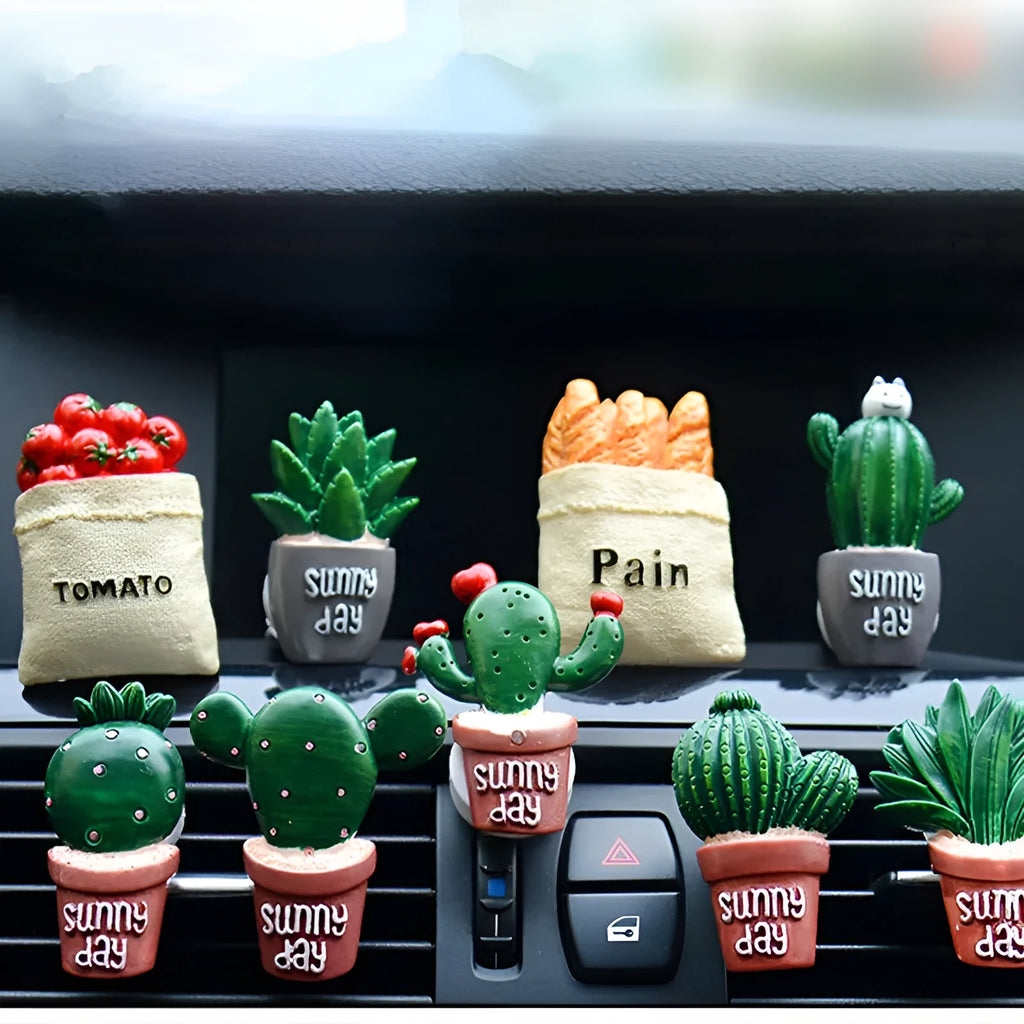 Car air freshener vent clip with cute cat cactus ornament for air conditioning outlet