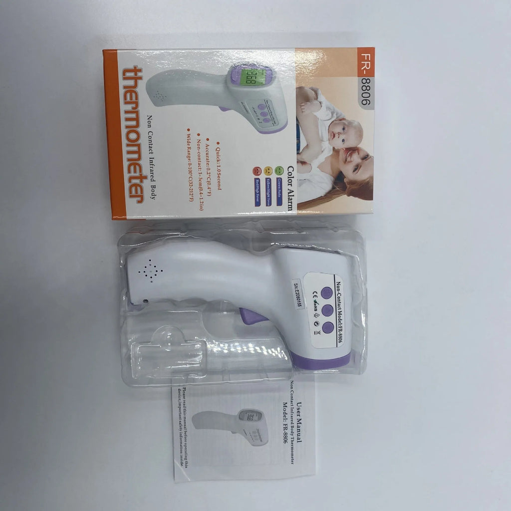 White digital non-contact thermometer with electronic temperature sensor and digital display