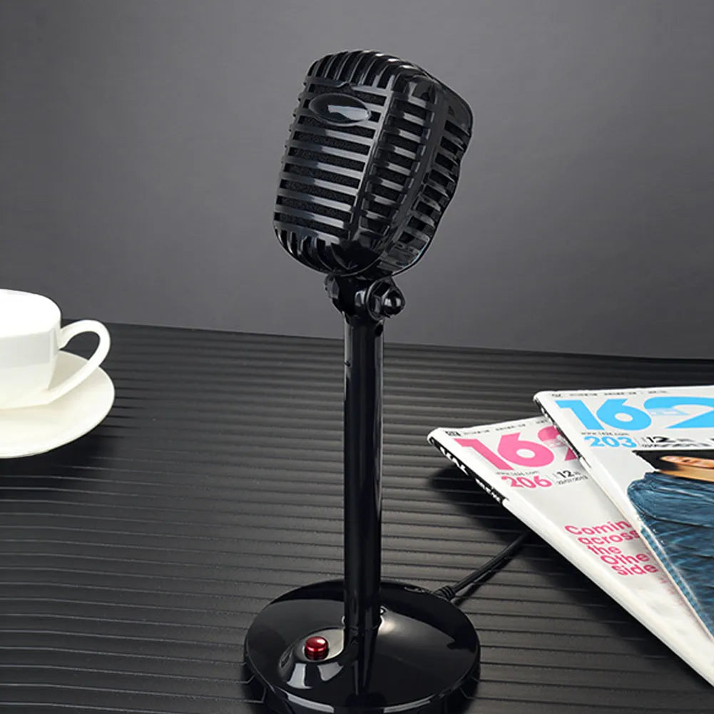 Mini retro black karaoke microphone with weighted base and 1.8m cable for desktop use