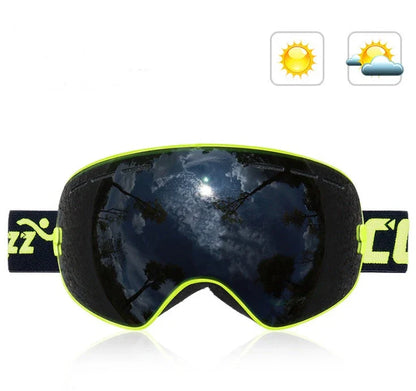 Premium ski goggles with dual-layer anti-fog lens, offering crystal-clear visibility and impact protection for winter sports