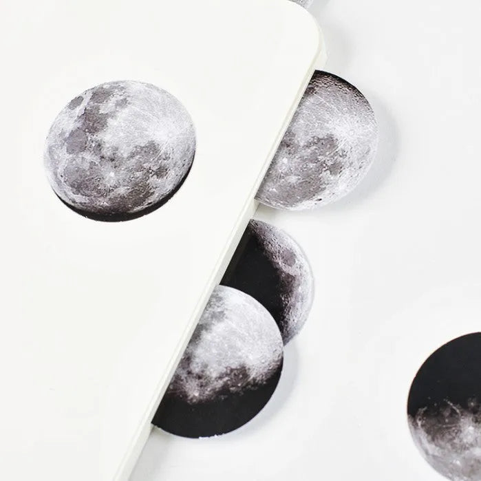 Boxed set of 45 black moon phases and calendar planet stickers for hand accounting