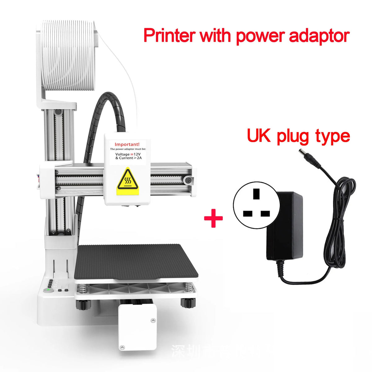 White EasyThreed K10 3D printer on a desktop with power cord and manual.