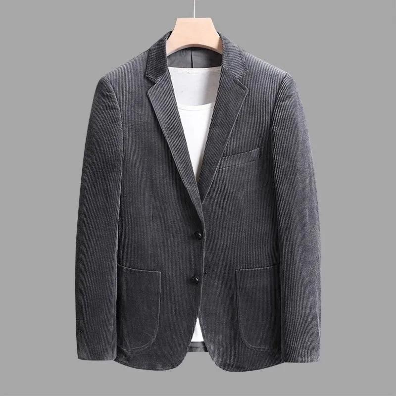Men's thickened corduroy casual jacket in black, long sleeve, regular length, polyester lining