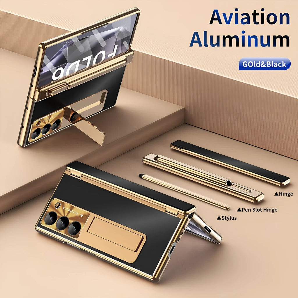 Flip phone case with aluminium alloy finish and magnetic closure for Samsung Zfold6