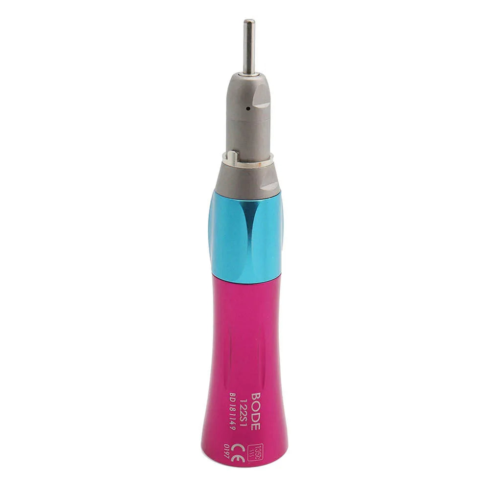 Dental low-speed handpiece set with straight and bending machines in pink metal finish