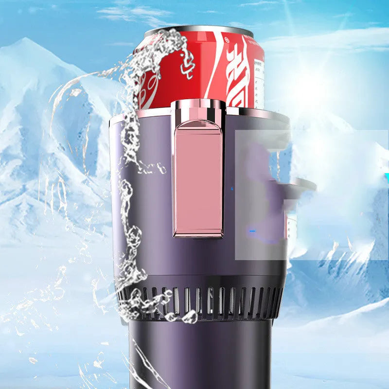 Black 12V car heating and cooling cup with digital temperature display in vehicle cup holder