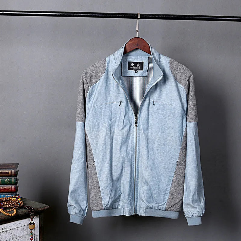 Men's thin cotton linen jacket in regular fit available in heather grey, grass green or blue colours