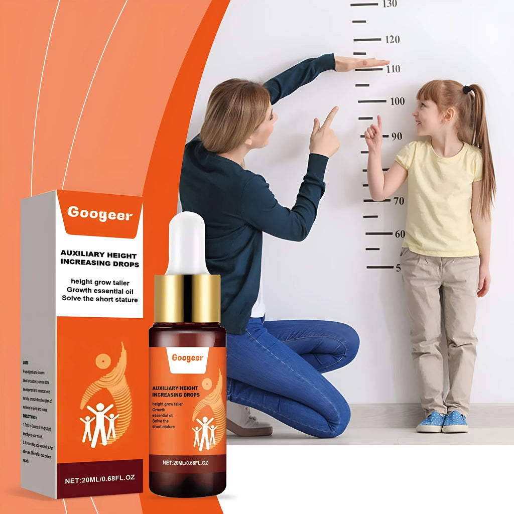 Googeer 20ml height increase supplement drops bottle measuring 2.2x9cm with peppermint extract and vitamin B1