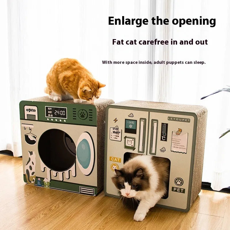 Washing machine design cat scratch board and cat nest integrated toy made from corrugated paper