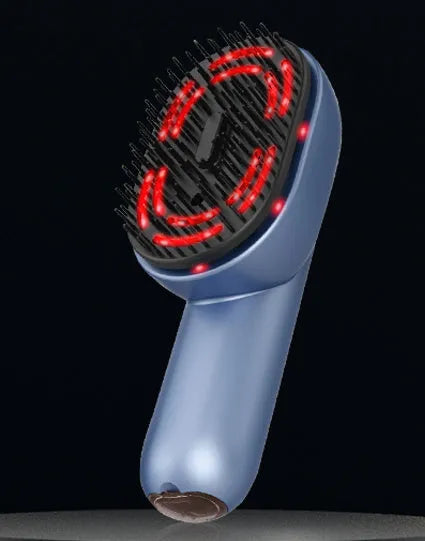 USB Type-C rechargeable atomised massage comb for head and scalp, showing red light and vibration functions.