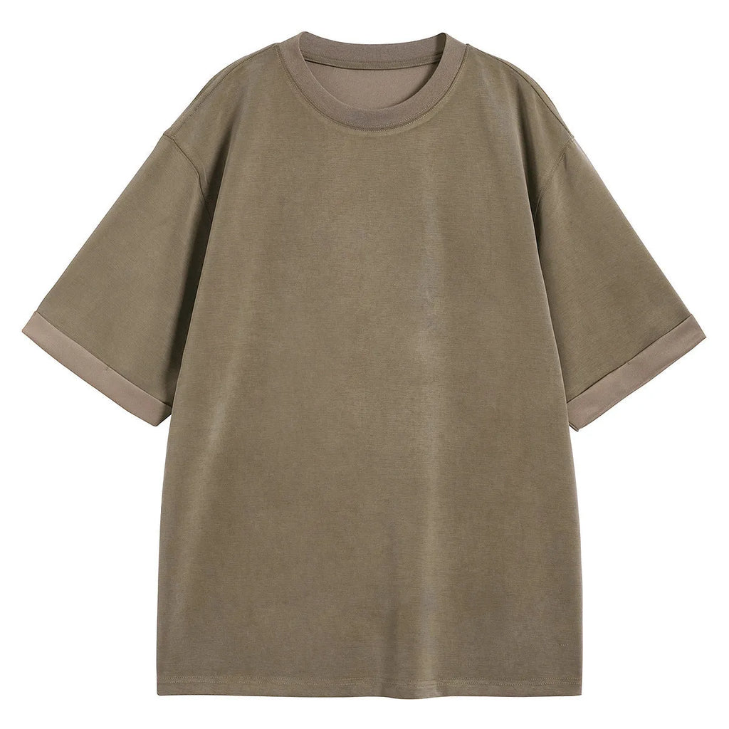 Men's loose fit drape knit T-shirt in polyester blend available in black, brown and white colours