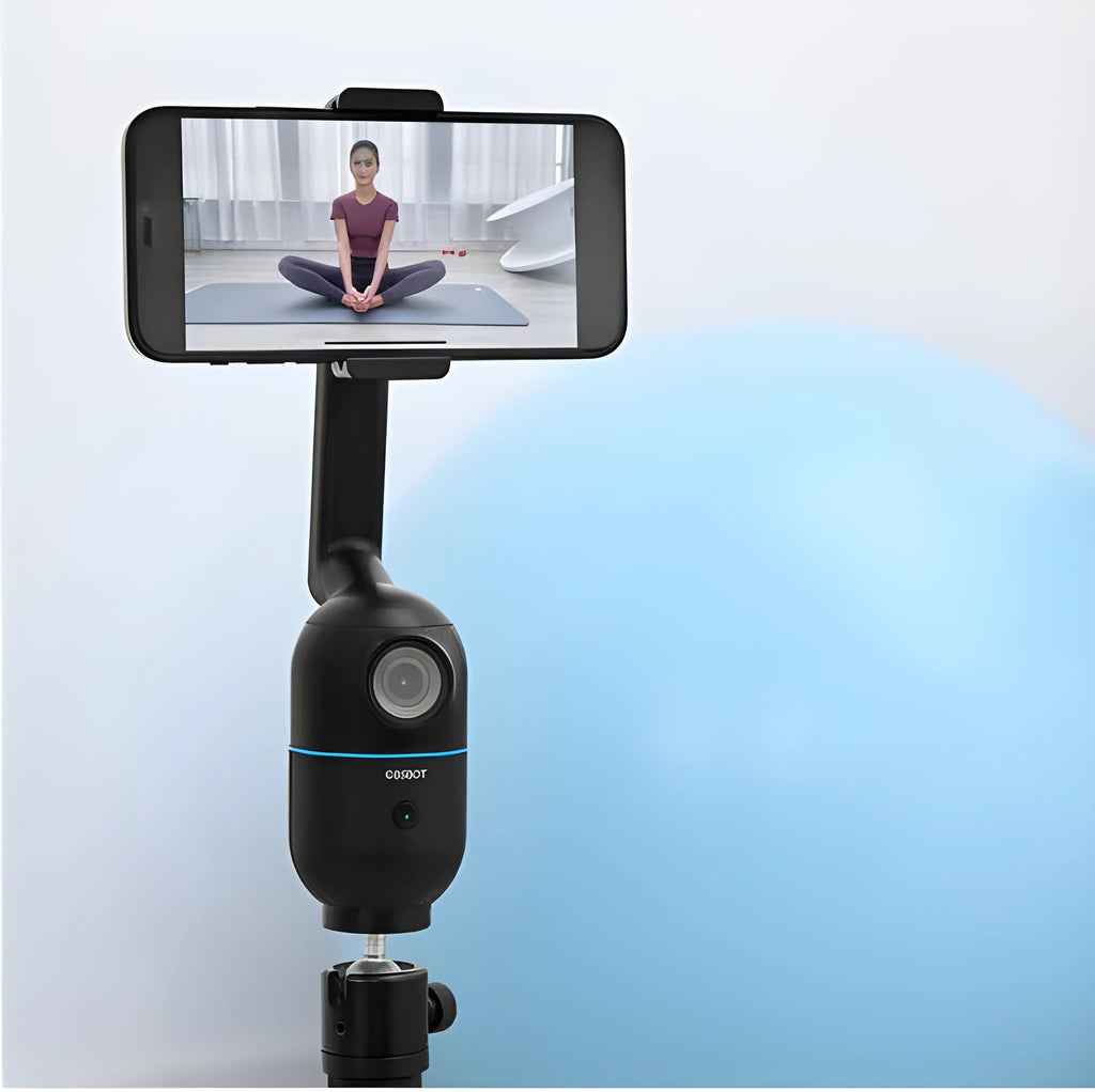 Black foldable PTZ phone bracket with tripod for face-following live streaming