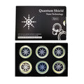 Six mobile phone anti-radiation stickers in gold and silver colours for electromagnetic protection