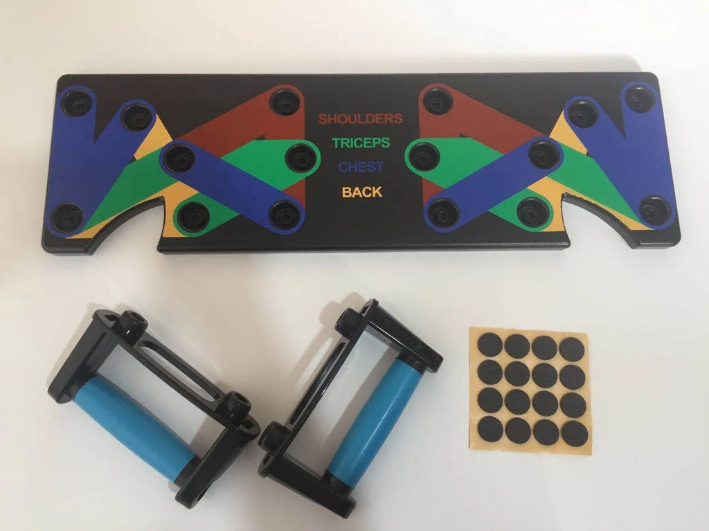 Yunmai black push up stand with two armrests and main board on a wooden floor