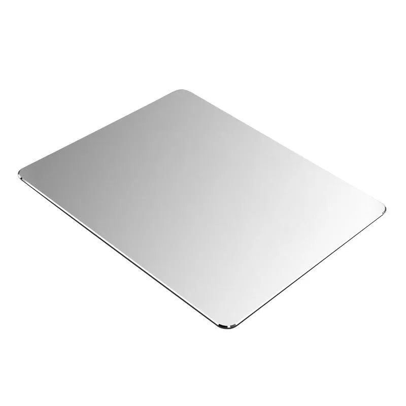 Black aluminium alloy double-sided mouse pad with wrist guard on desk