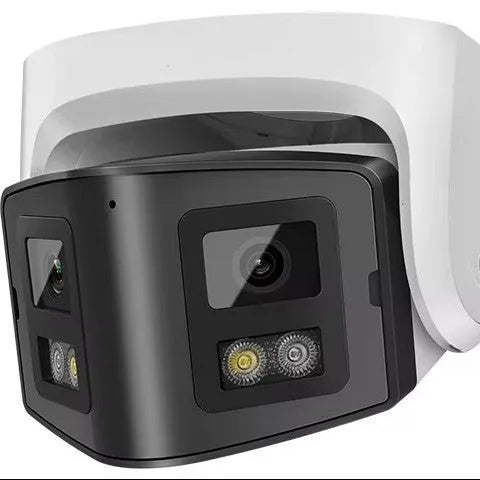 Dual-lens panoramic CCTV webcam with IP66 waterproof rating for indoor and outdoor security monitoring