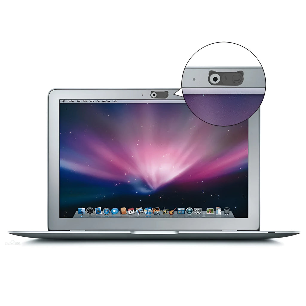 Black plastic webcam privacy cover with sliding shutter, 18mm x 9mm, for laptop tablet phone