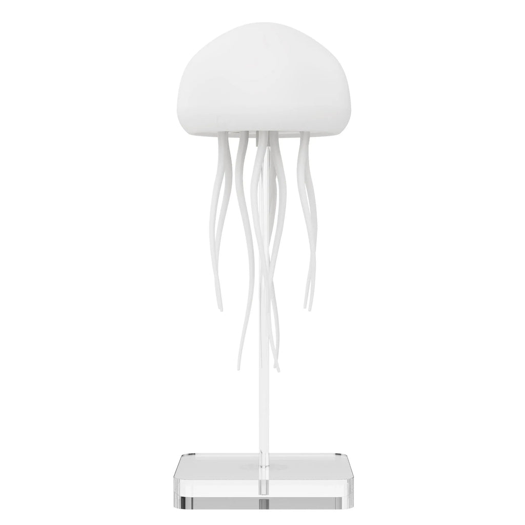 Jellyfish mood lamp with LED lights and adjustable tentacles on desk