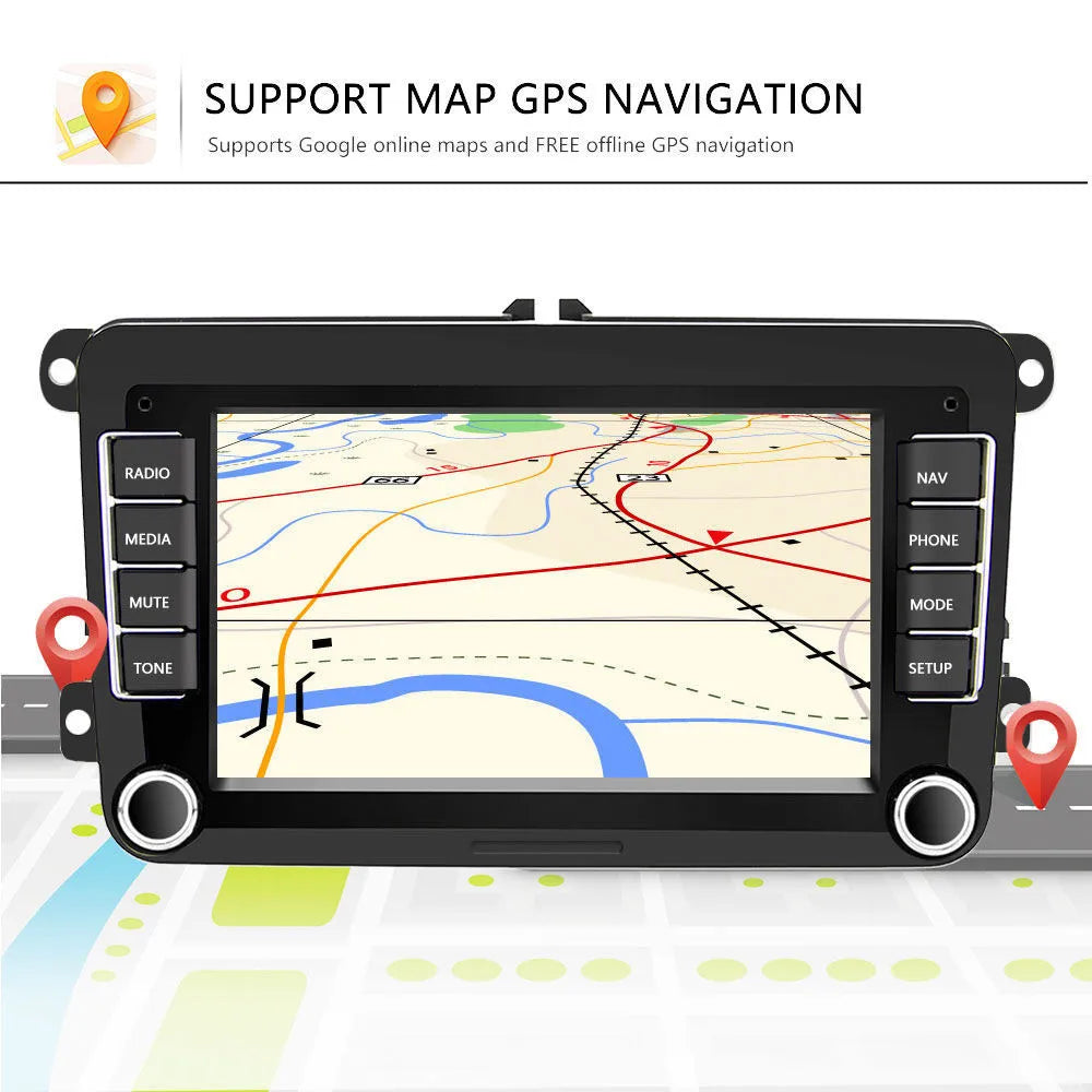 7-inch Android car player for Volkswagen with touchscreen and connectivity ports