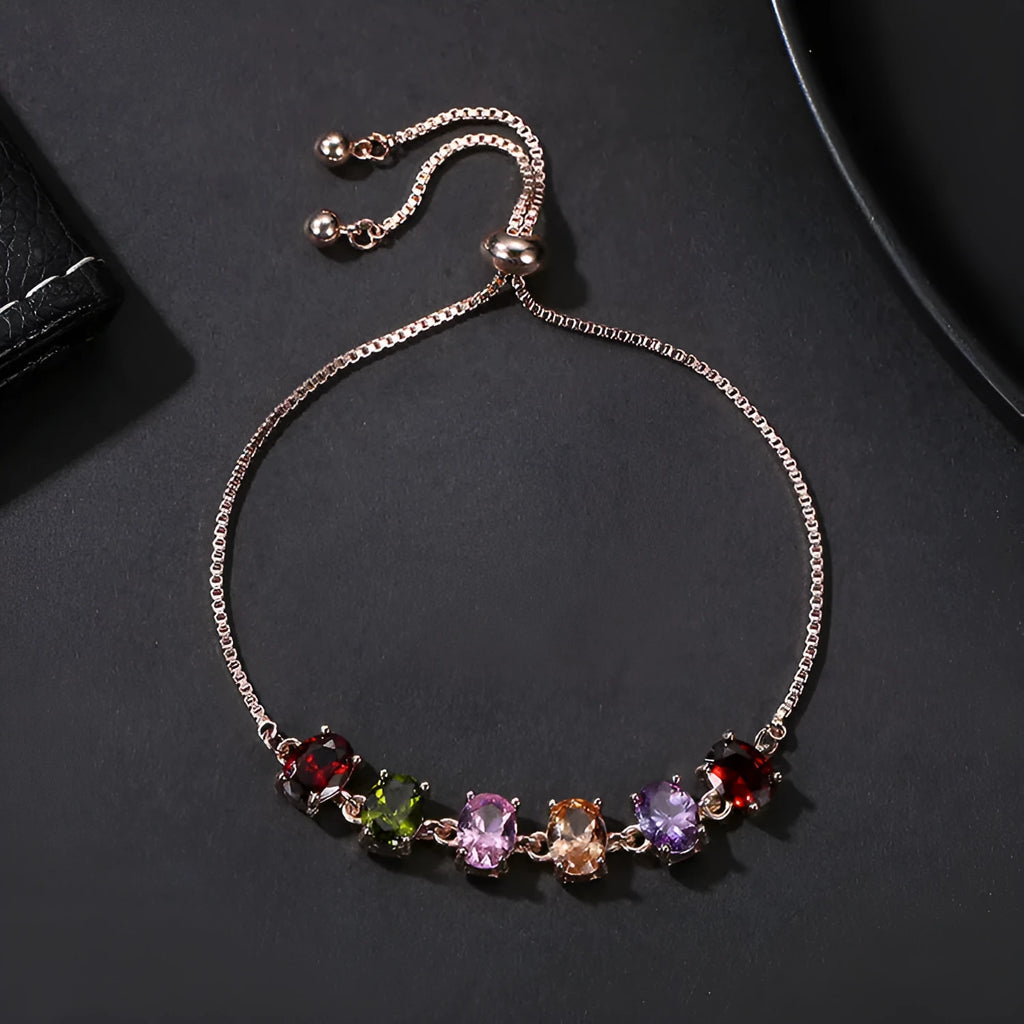 Copper zircon bracelet with geometric inlaid glass stones in water drop oval rectangular round and square shapes